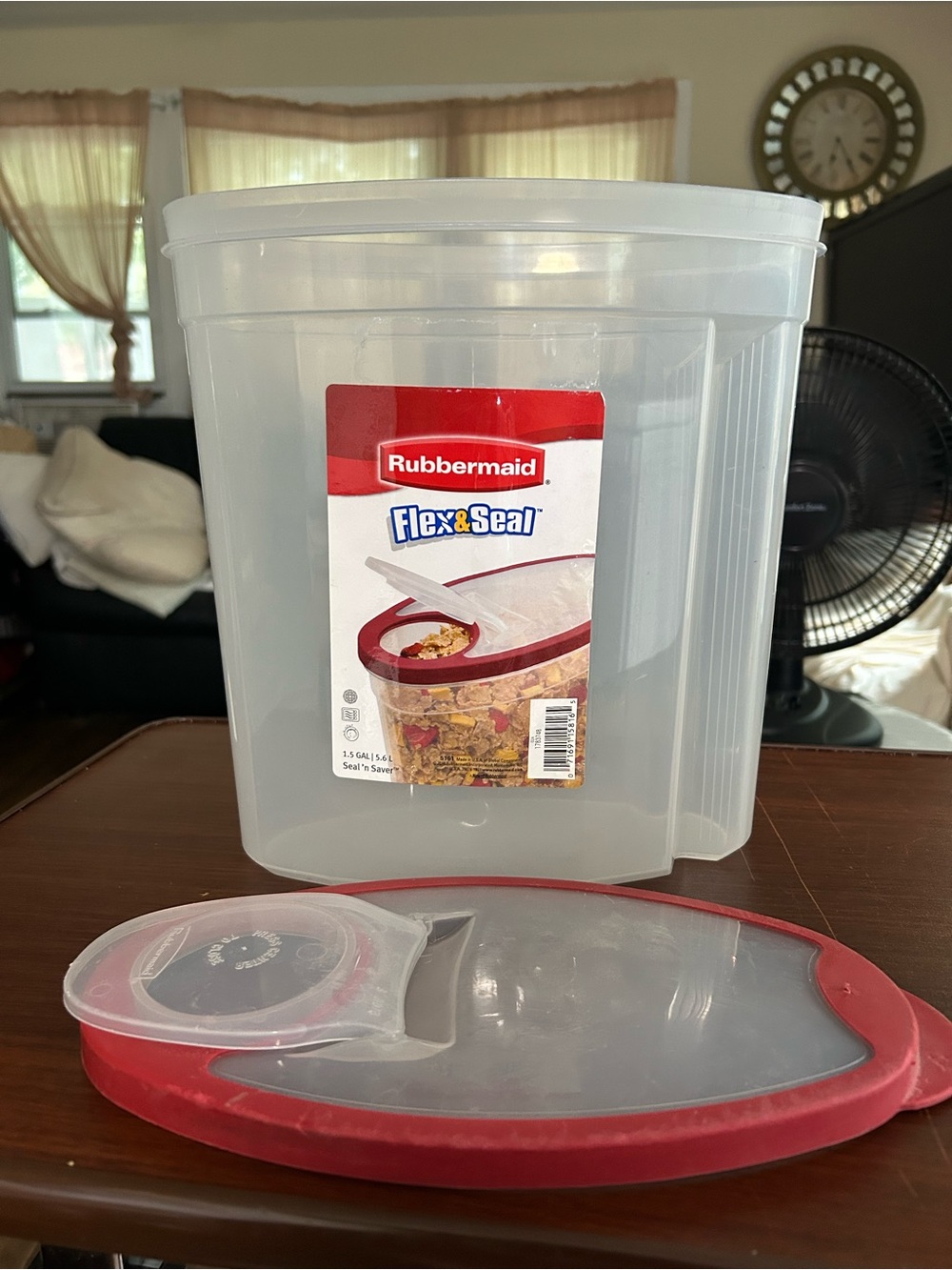 Rubbermaid Clear Food Storage Bin with Red Lid and Pour Spout